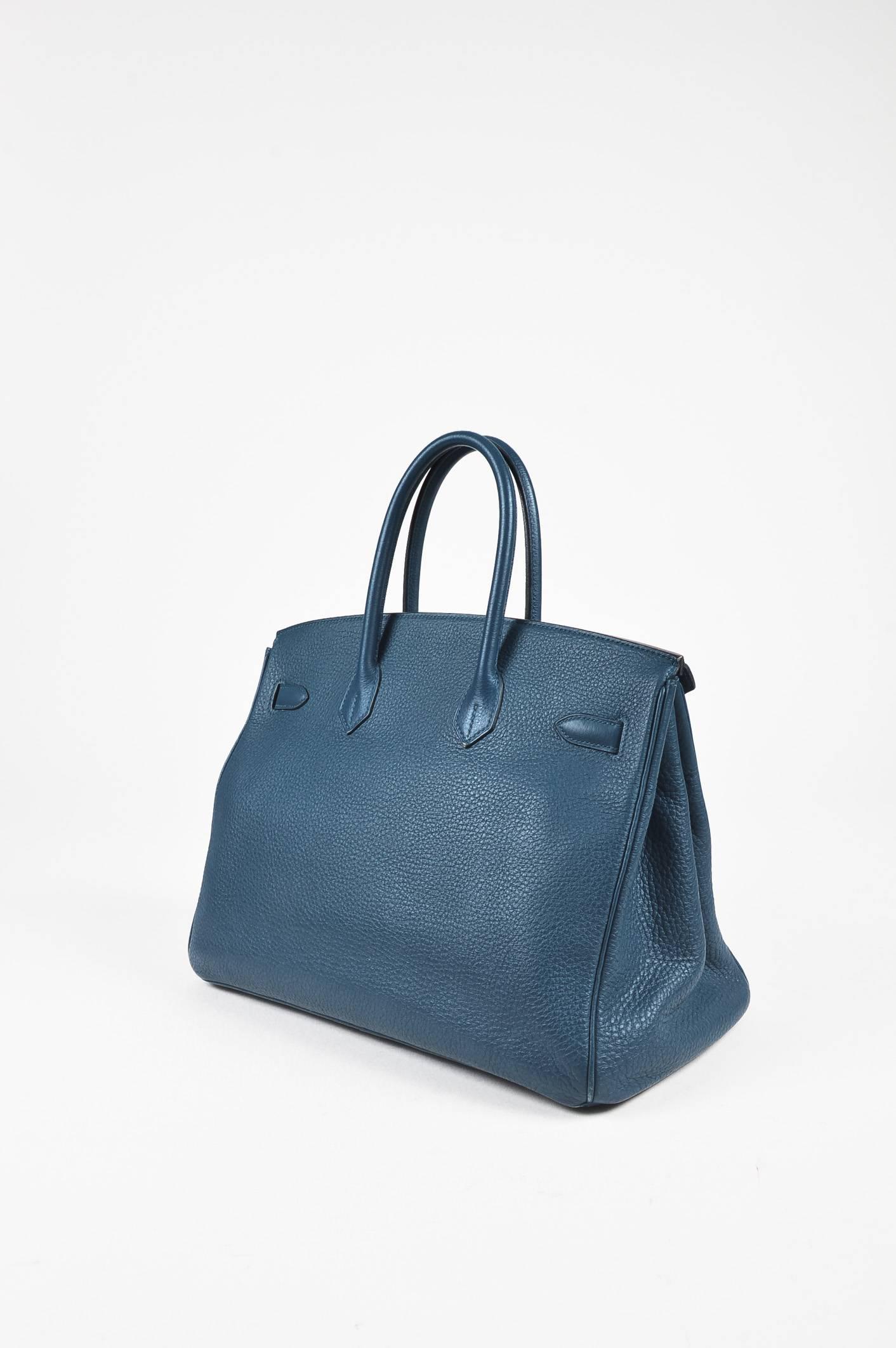 Size: 35 cm
Color: Blue,Bleu Thalassa
Style: Birkin 35
Made In: France

Fabric Content: Clemence Leather
Item Specifics & Details: One of the most recognizable pieces amongst celebrities and fashion insiders alike--this 35cm