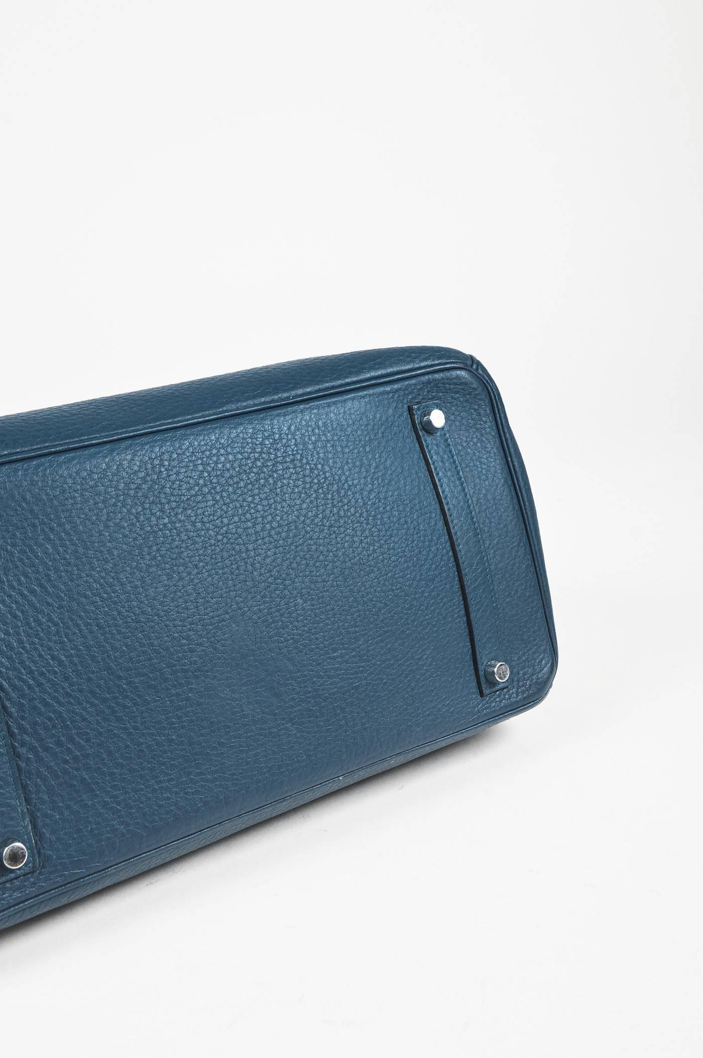 Blue Hermes Bleu Thalassa Clemence Leather Birkin 35 cm Bag For Sale