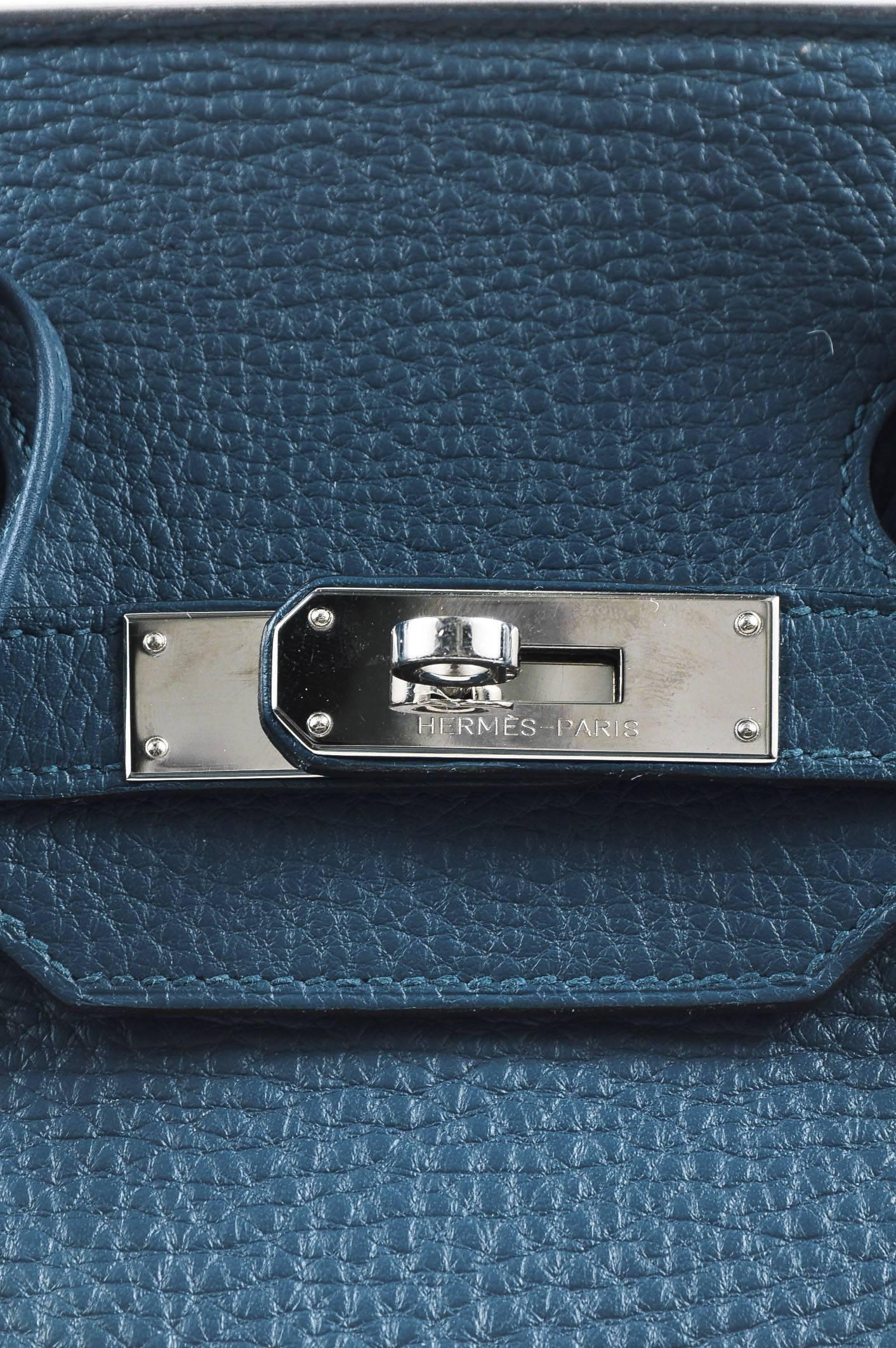 Hermes Bleu Thalassa Clemence Leather Birkin 35 cm Bag For Sale 2