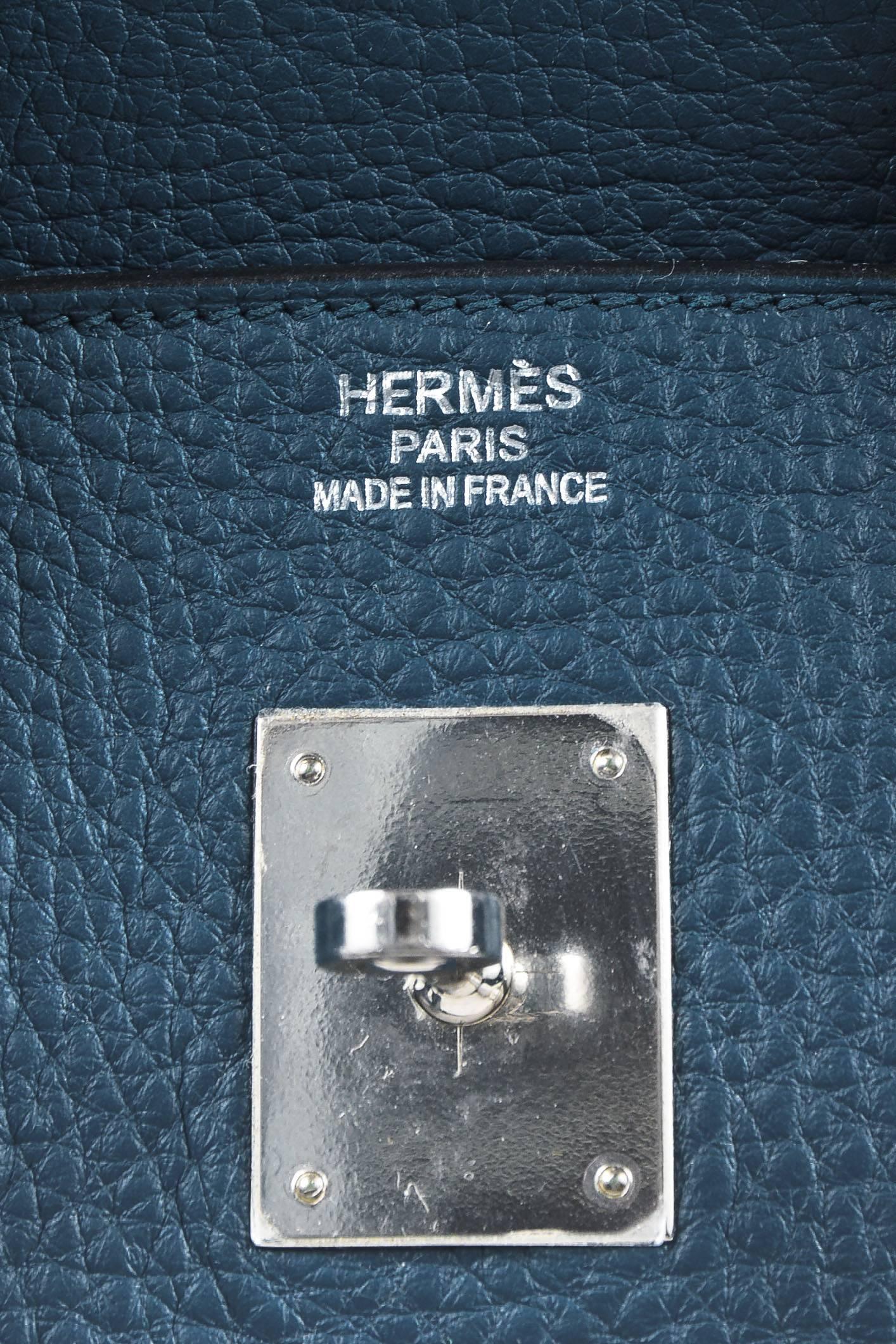 Hermes Bleu Thalassa Clemence Leather Birkin 35 cm Bag For Sale 3