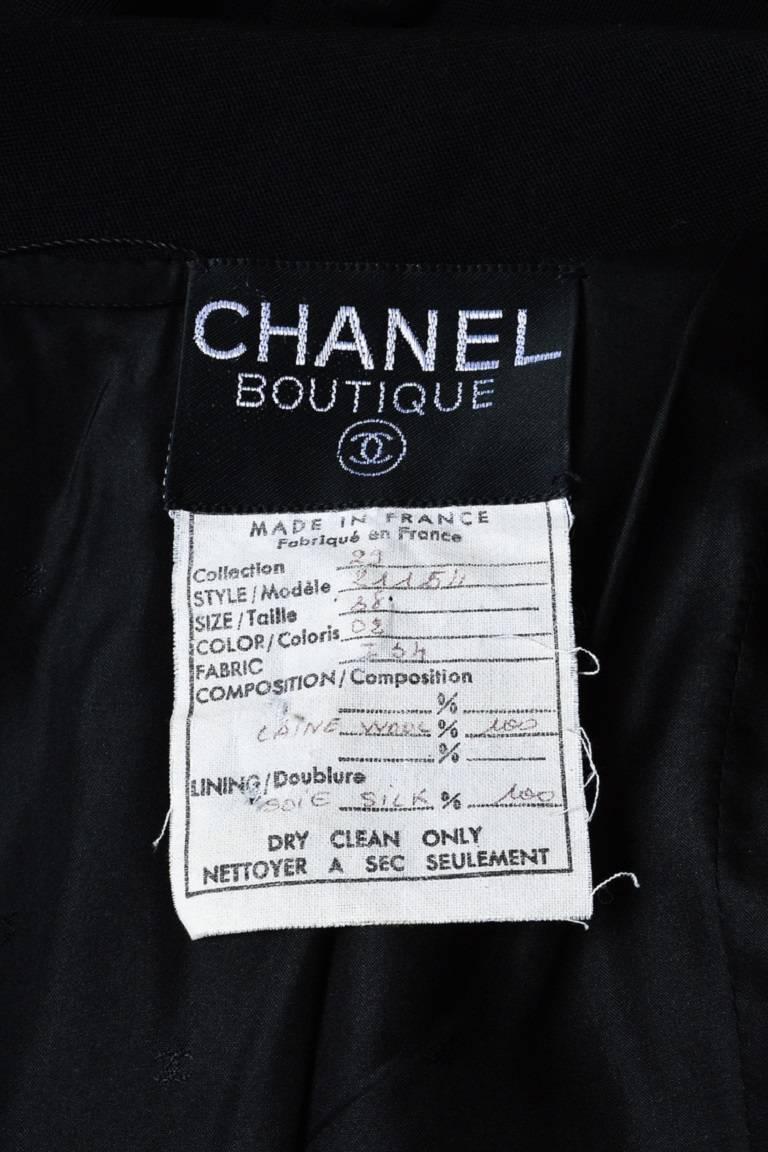 Vintage Chanel Boutique Black Long Double Breasted Blazer Jacket SZ 38 In Excellent Condition For Sale In Chicago, IL