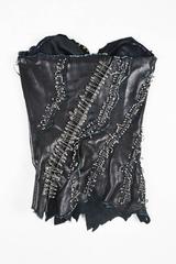 Balmain NWT SS11 Runway Black SHW Leather Safety Pin Sleeveless Corset Top SZ 36