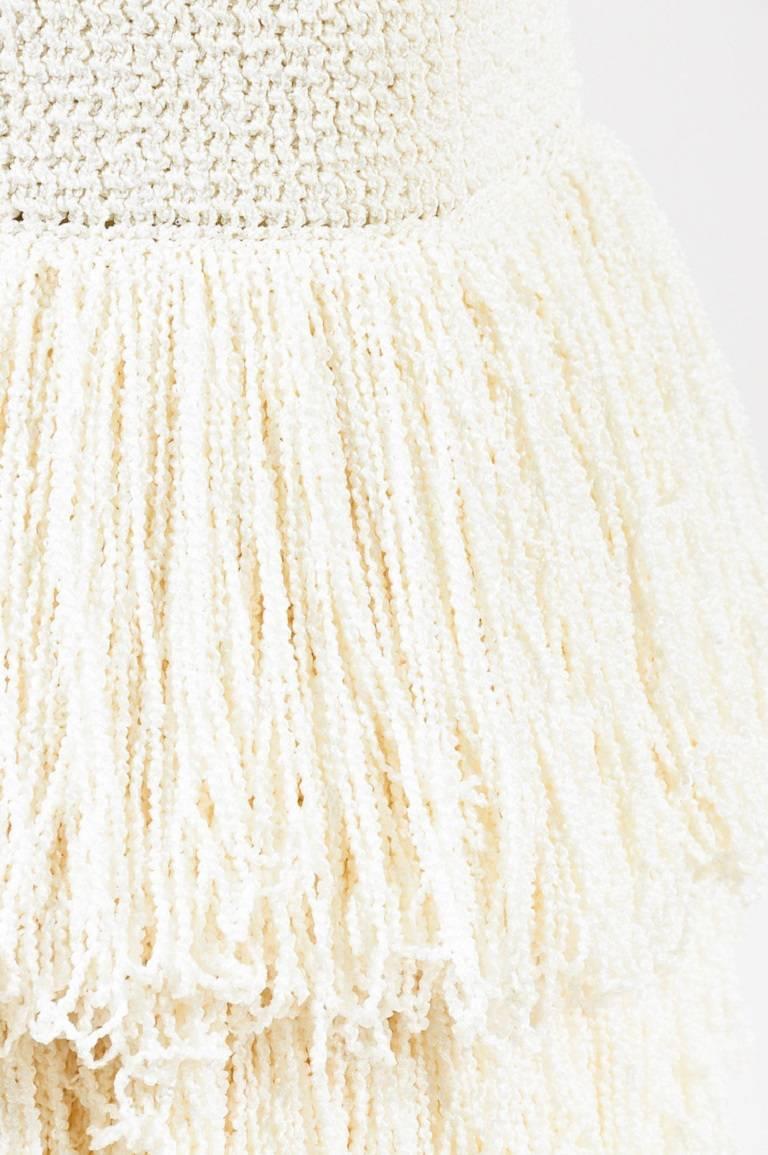 Gray Celine RUNWAY 2015 Cream Silk Knit Tiered Fringe Sleeveless Midi Dress SZ S For Sale