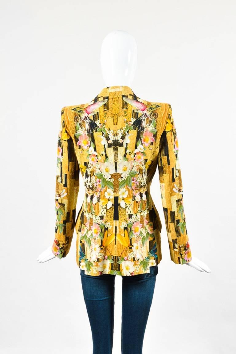 Beige Alexander McQueen Multicolor Floral & Abstract Print LS Blazer Jacket SZ 4 For Sale