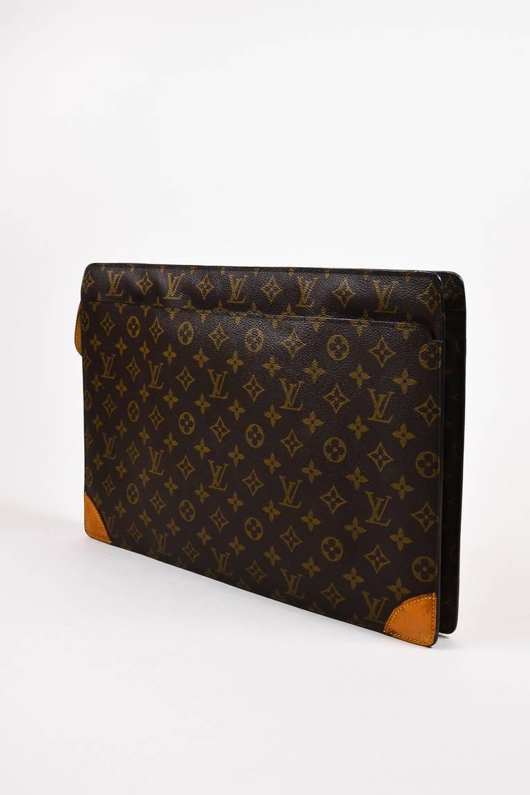 Beige Vintage Louis Vuitton Brown Tan Coated Canvas Monogram Briefcase Bag For Sale