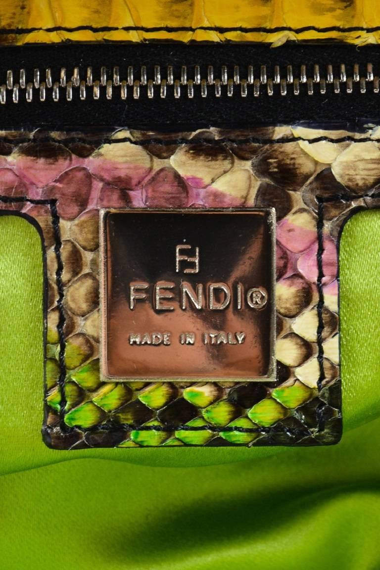 Beige Fendi Limited Edition Multicolor Python Leather Mirrors Baguette Handbag For Sale