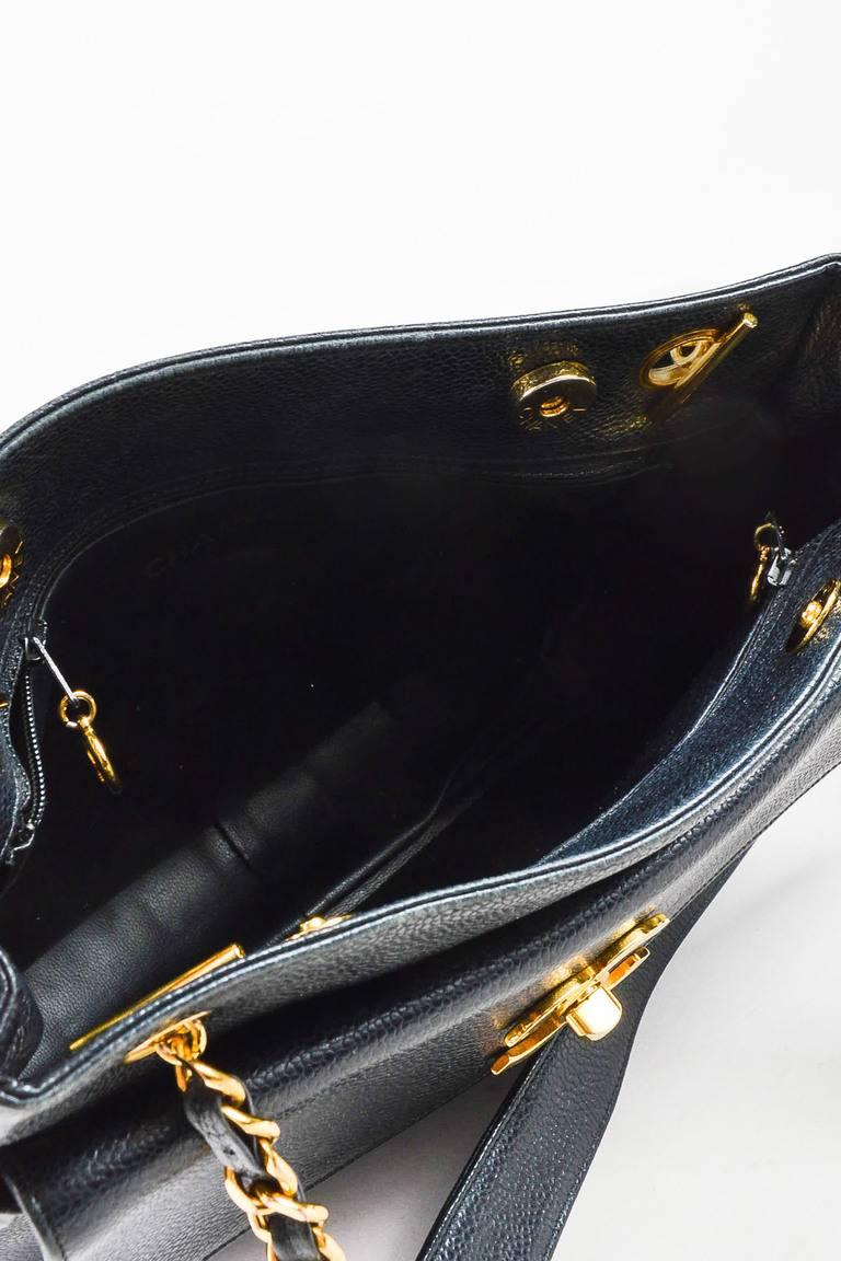 Vintage Chanel Black Caviar Leather Gold Tone Chain Link Shoulder Bag For Sale 2