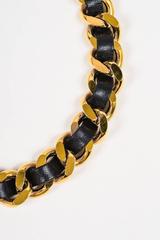 Vintage Chanel Black and Gold-tone Leather Chain Interwoven 'CC' Coin Charm Belt