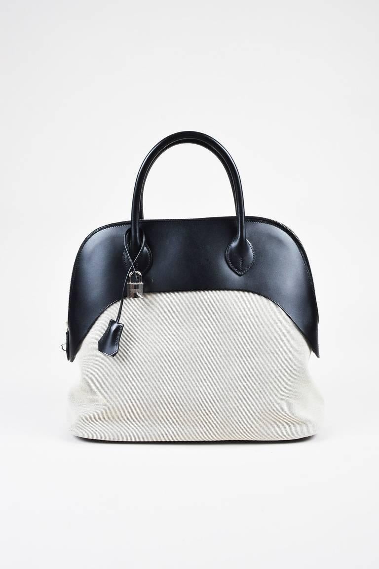 Hermes Black & White Vache Leather Natural Toile Canvas 