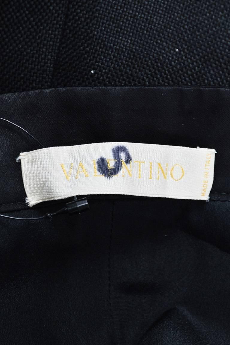 Vintage Valentino Black Woven Flax Linen Bow Detail Flounce Hem Sleeveless Dress For Sale 1