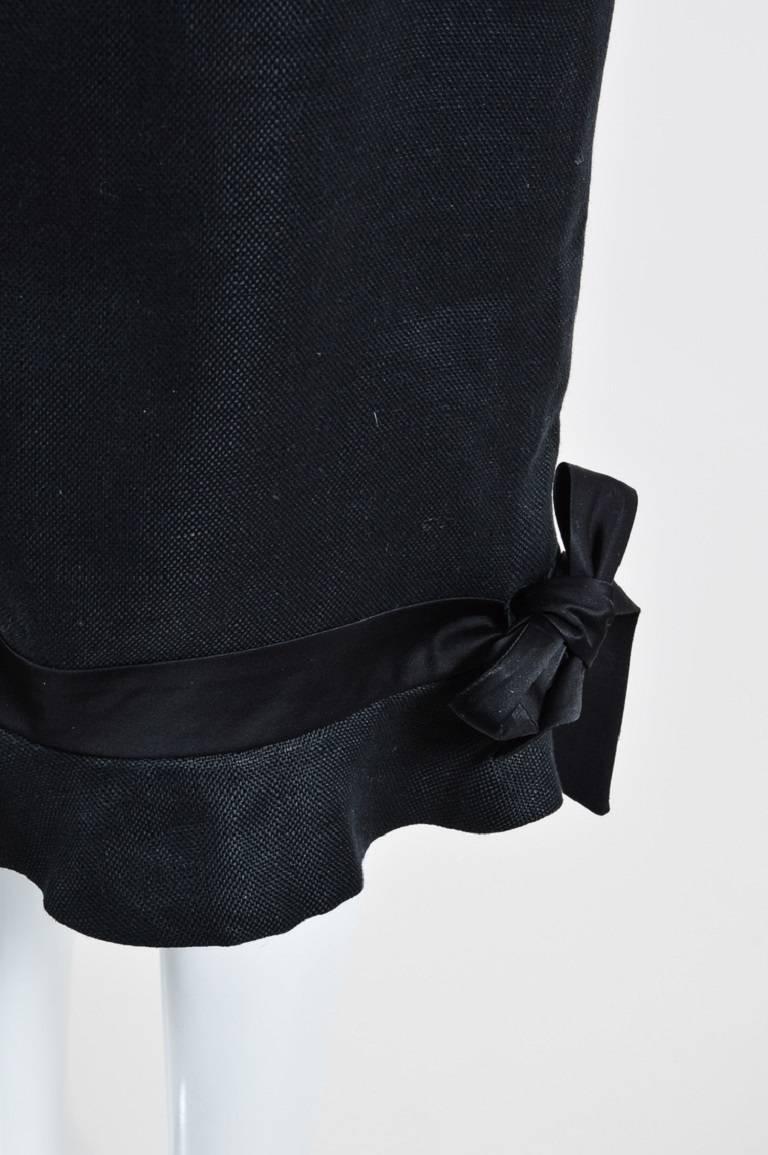 Women's or Men's Vintage Valentino Black Woven Flax Linen Bow Detail Flounce Hem Sleeveless Dress For Sale