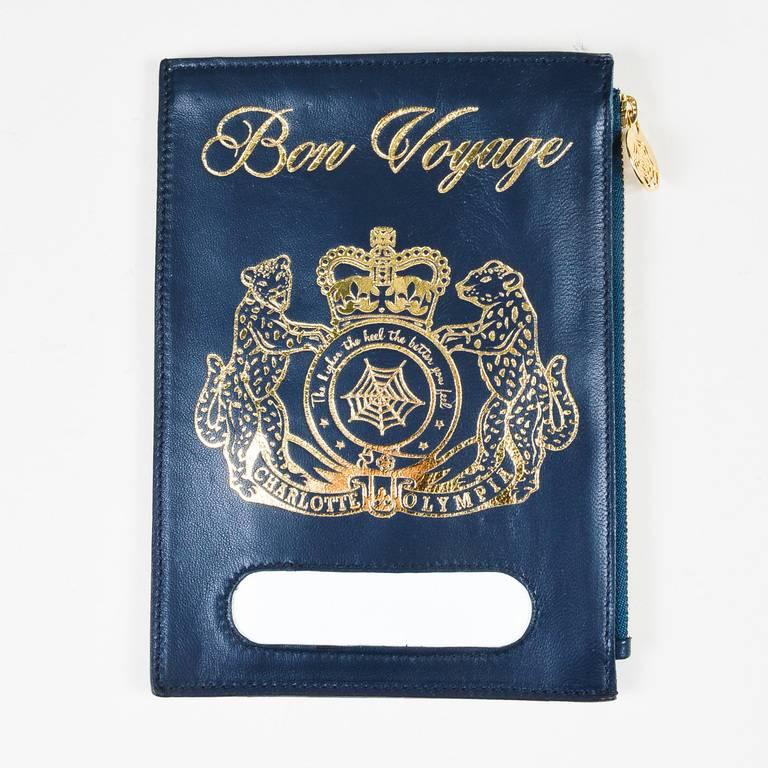 Charlotte Olympia NWOT Navy Blue & Metallic Gold Leather 