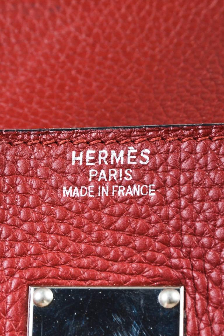 Hermes Burgundy Red Leather Palladium Top Handle 