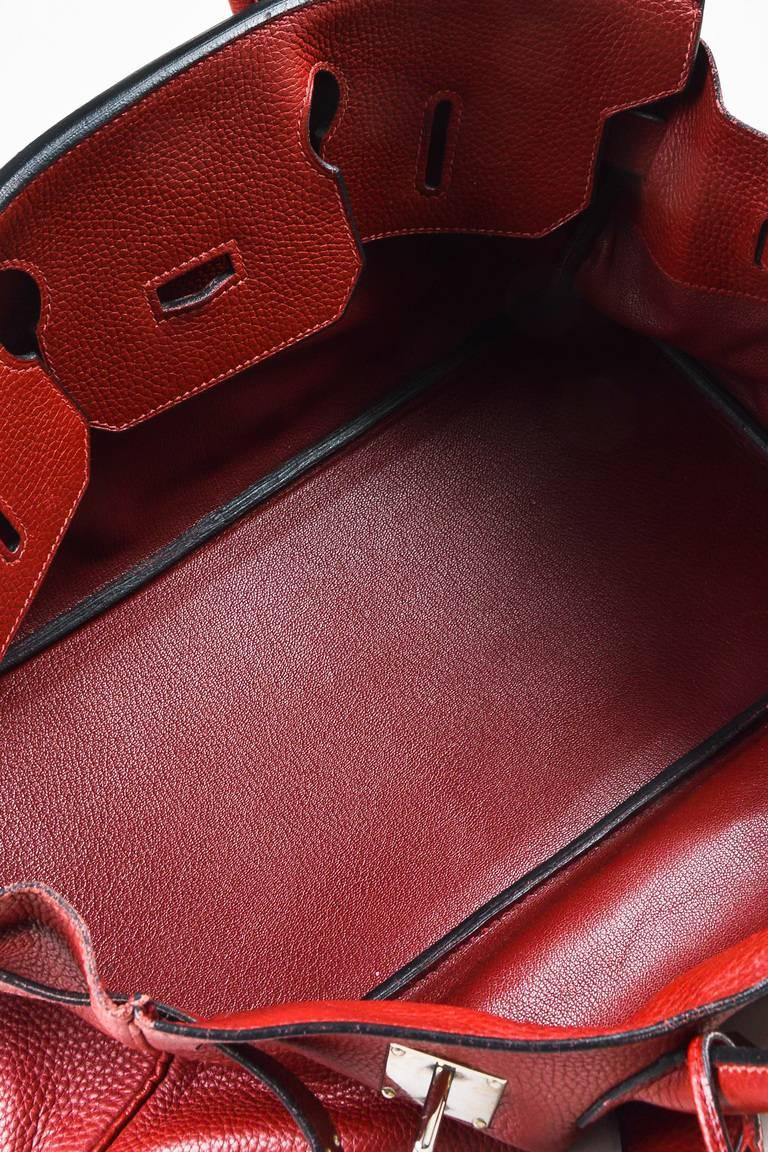 Hermes Burgundy Red Leather Palladium Top Handle 