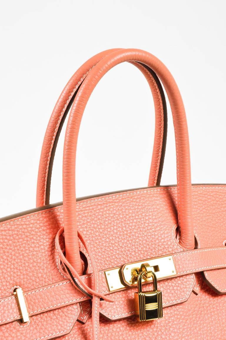 Women's or Men's Hermes Crevette Coral Pink Togo Grained Leather 