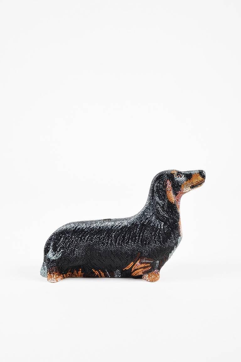 Color: Black,Brown,Silver,
Made In: Unknown
Fabric Content: Crystals, Metal, Leather

Item Specifics & Details: Retails at $5,795. Comes in box with dust bag. Collector's Edition Dachshund clutch by Judith Leiber. With luxe crystal construction,