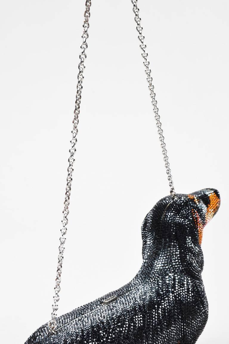 Judith Leiber New in Box Black Crystal Collector's Edition Dachshund Clutch Bag In New Condition In Chicago, IL