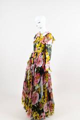 Dolce & Gabbana New w Tags Pink Black & Yellow Silk Floral Print LS Gown SZ 42