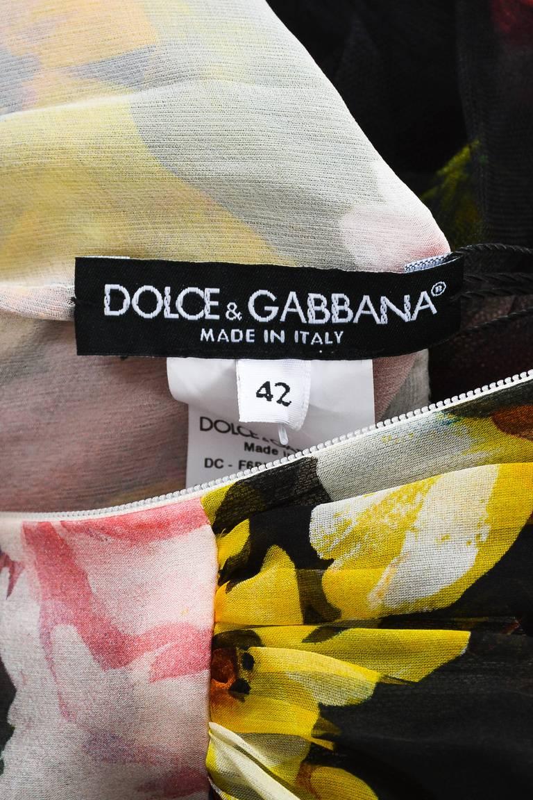 Women's Dolce & Gabbana New w Tags Pink Black & Yellow Silk Floral Print LS Gown SZ 42 For Sale