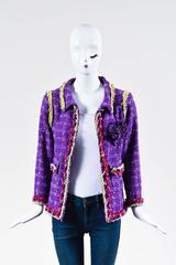 Chanel 06P Purple Red Yellow Silk Blend Tweed Floral Pin Blazer Jacket Size 42