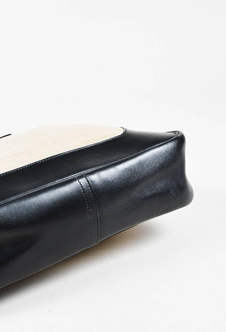 Women's or Men's Vintage Hermes Beige Black Box Calf Leather Canvas Gold Hardware 