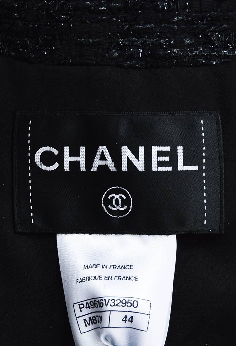 Chanel Black Metallic Silver Wool Blend Tweed Embellished Jacket  In Good Condition For Sale In Chicago, IL
