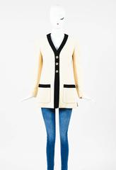 Vintage Chanel Boutique 93P Cream Black Wool Gold Tone 'CC" Button Jacket