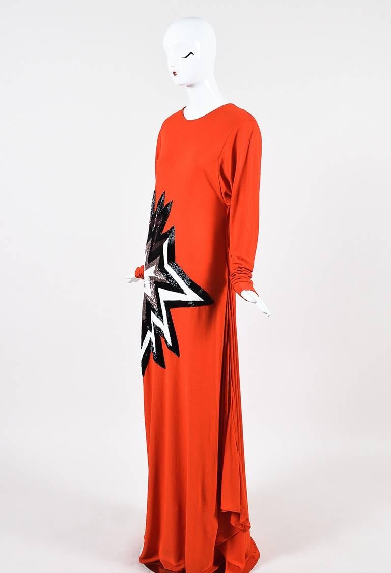 Red Tom Ford Orange Black & White Long Sleeve Sequined Star Gown  For Sale