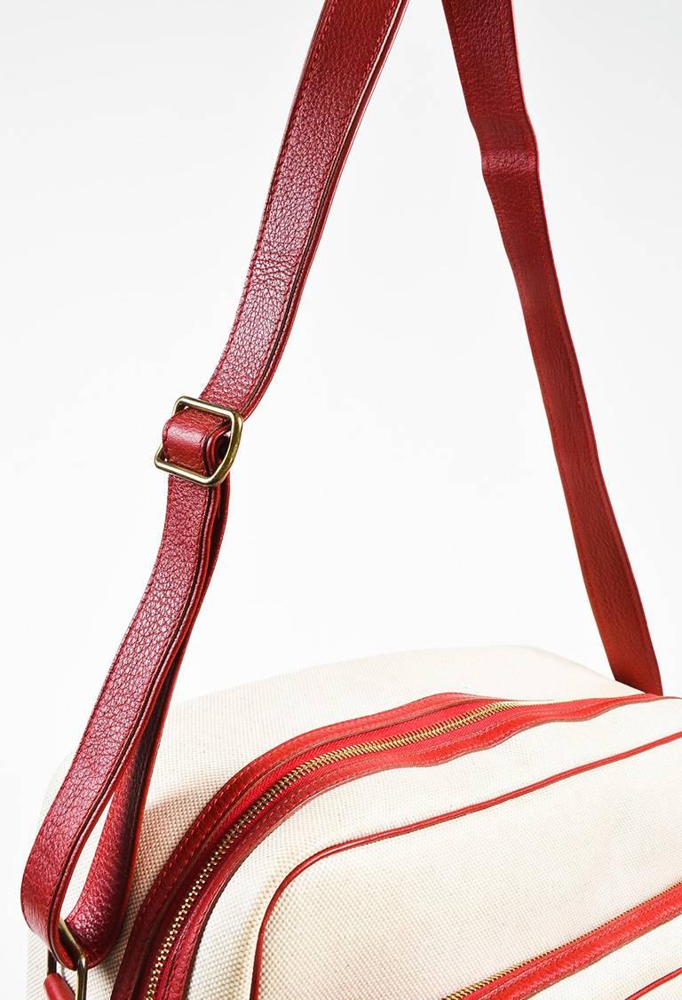 Hermes Beige & Red Canvas & Leather 