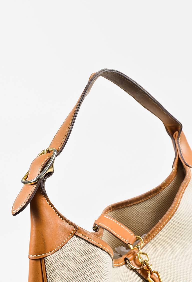 Women's or Men's VINTAGE Hermes Beige Tan Box Calf Leather Canvas Gold Hardware 