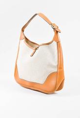 VINTAGE Hermes Beige Tan Box Calf Leather Canvas Gold Hardware "Trim 31" Bag