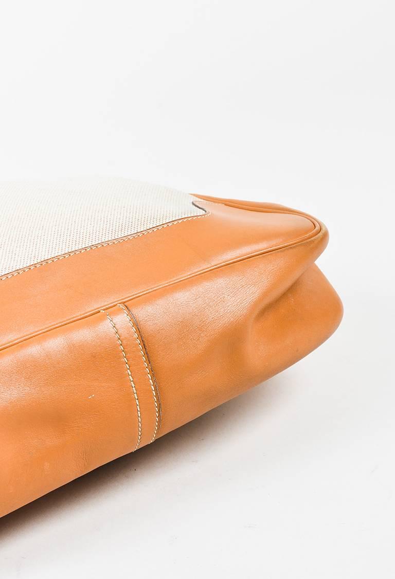 White VINTAGE Hermes Beige Tan Box Calf Leather Canvas Gold Hardware 