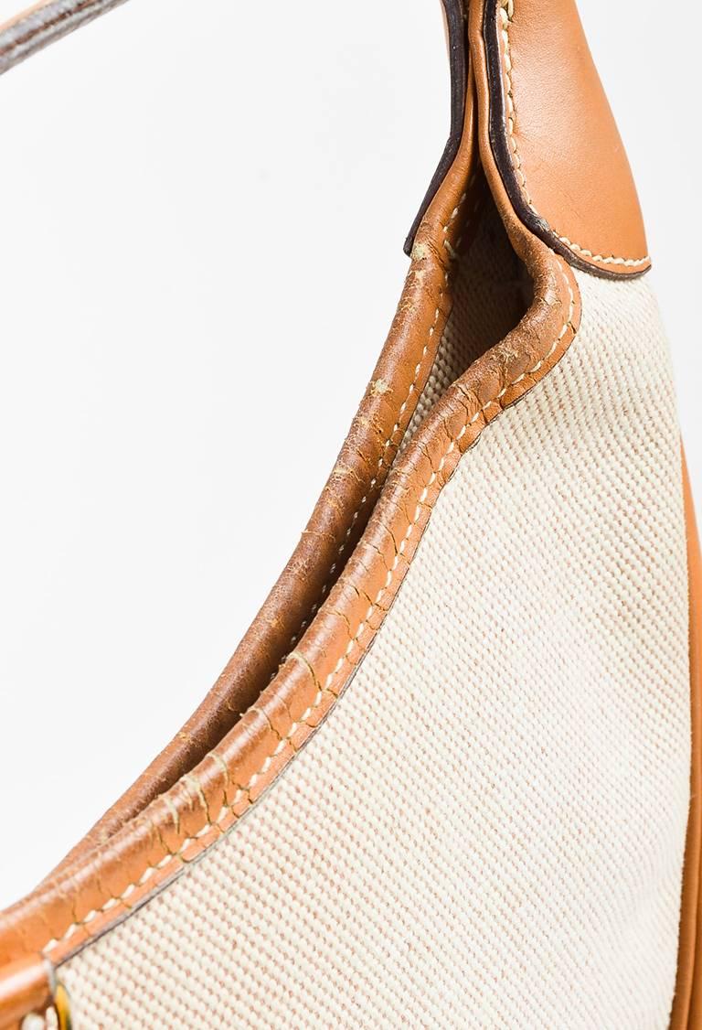VINTAGE Hermes Beige Tan Box Calf Leather Canvas Gold Hardware 