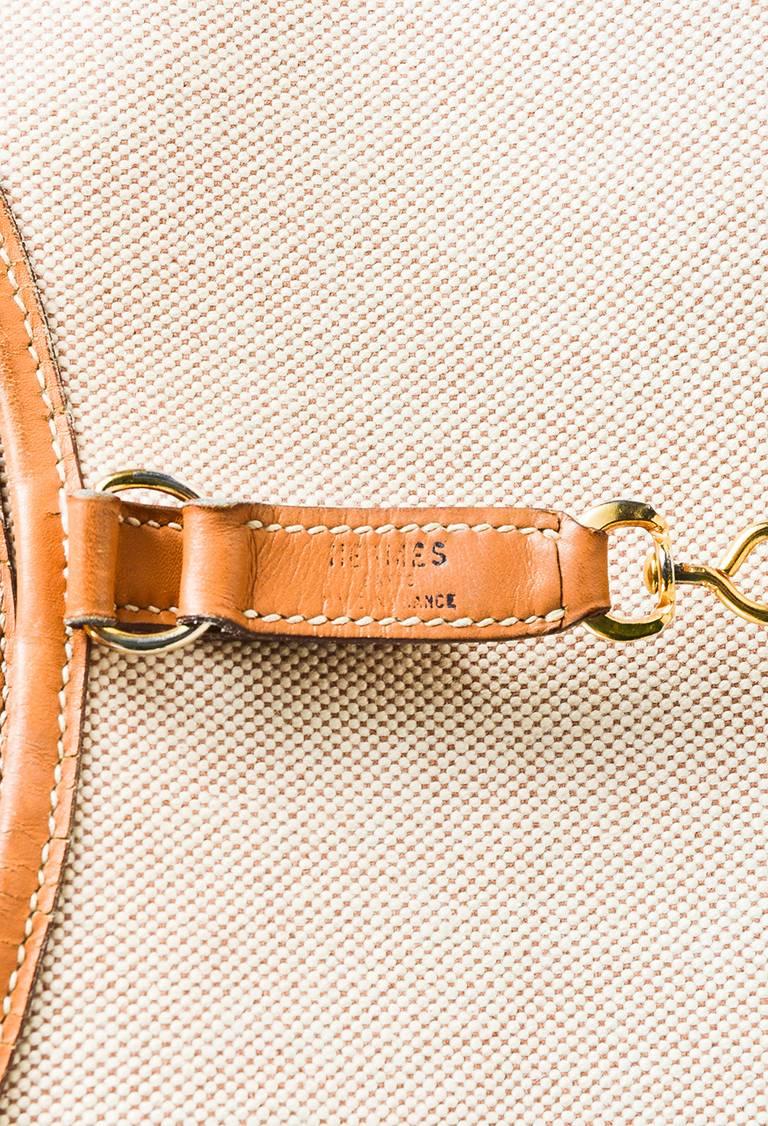 VINTAGE Hermes Beige Tan Box Calf Leather Canvas Gold Hardware 