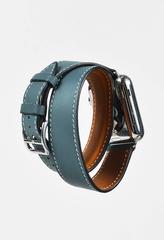 Hermes Blue Stainless Steel Leather Double Tour Apple Watch