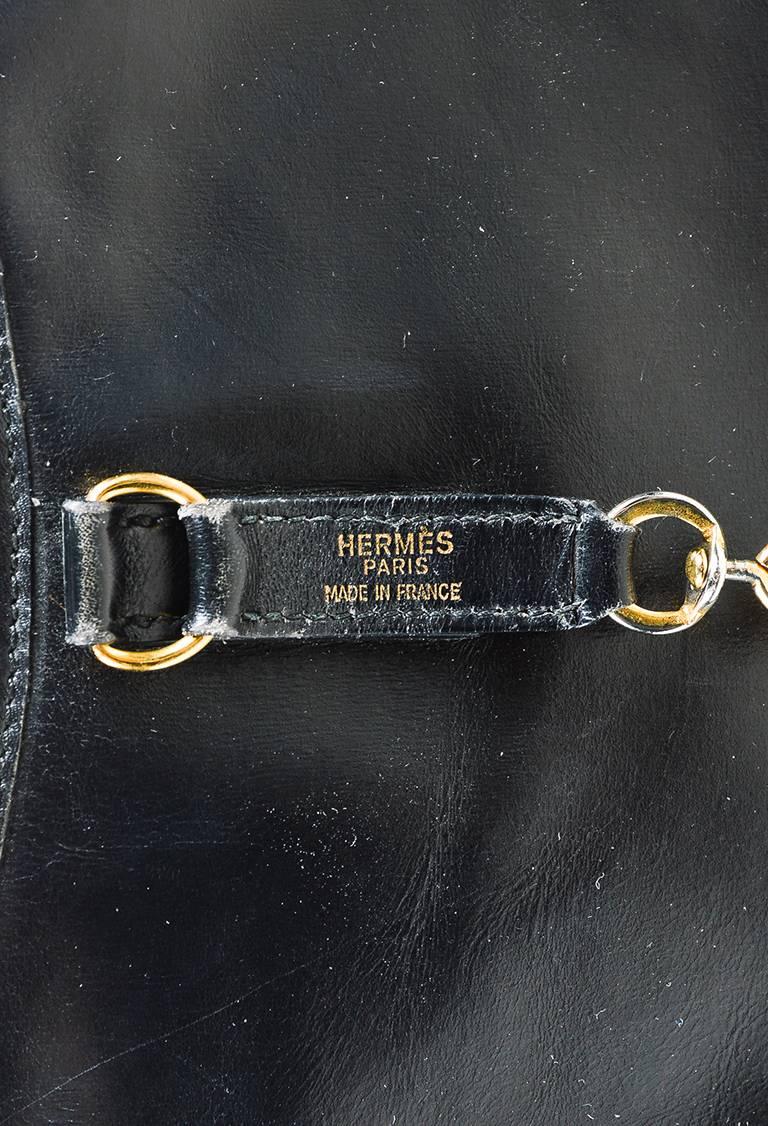 Vintage Hermes Black Box Calf Leather Gold Hardware 