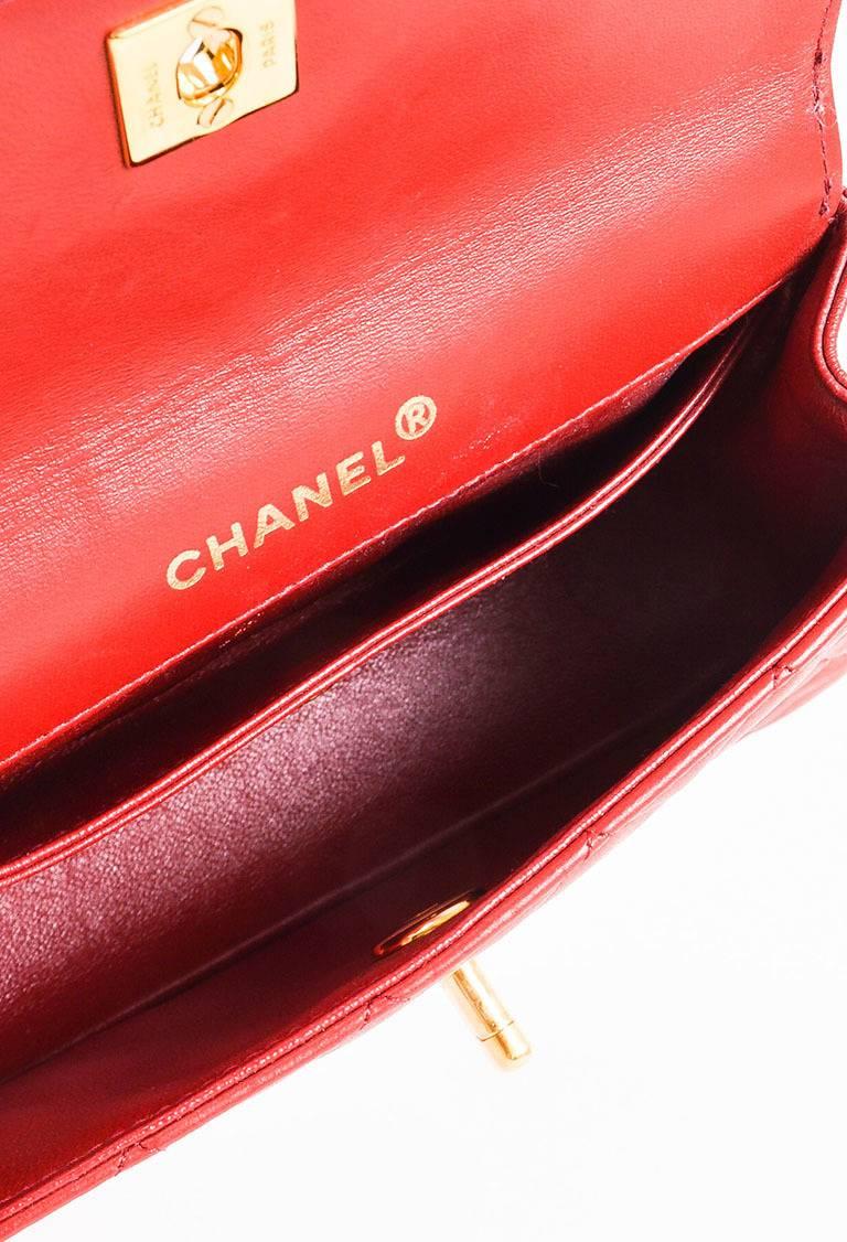 Vintage Chanel Red Lambskin Quilted Crossbody 'CC' Flap Bag For Sale 2