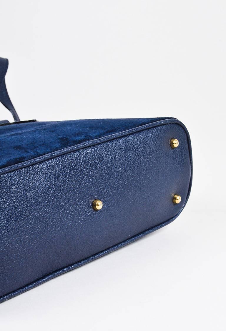 Black Vintage Gucci Navy Blue Suede Leather Bamboo Handle Handbag For Sale