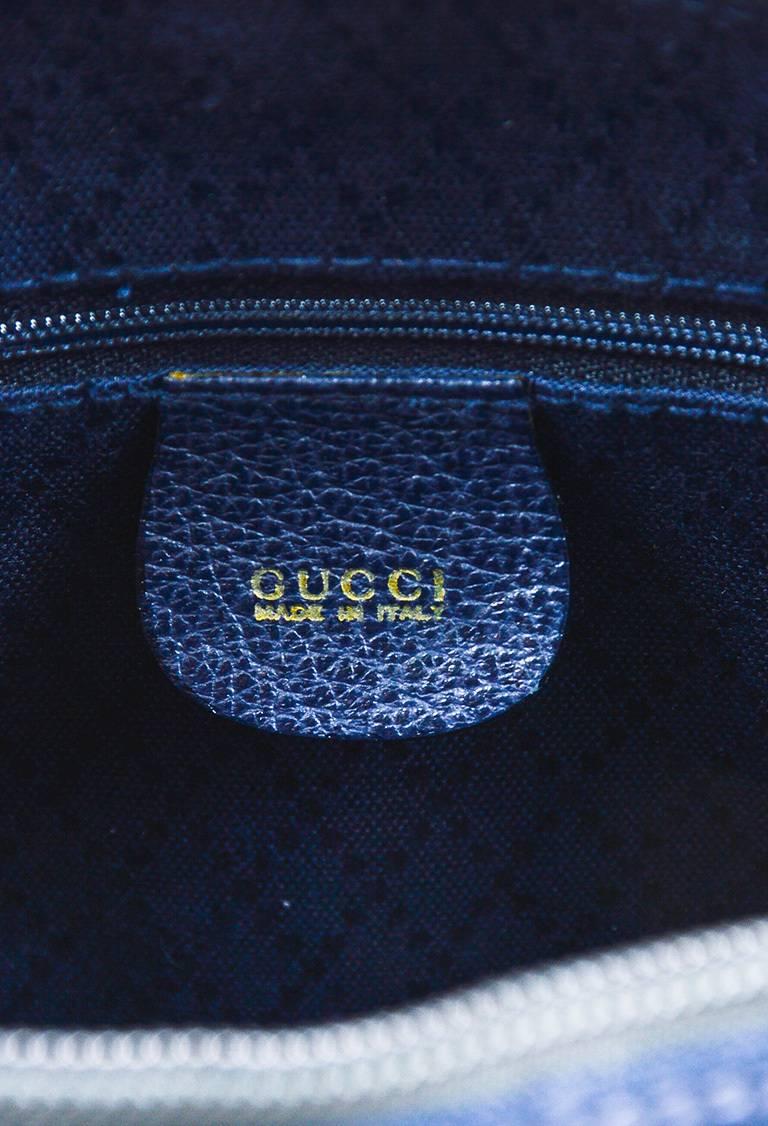 Vintage Gucci Navy Blue Suede Leather Bamboo Handle Handbag For Sale 4