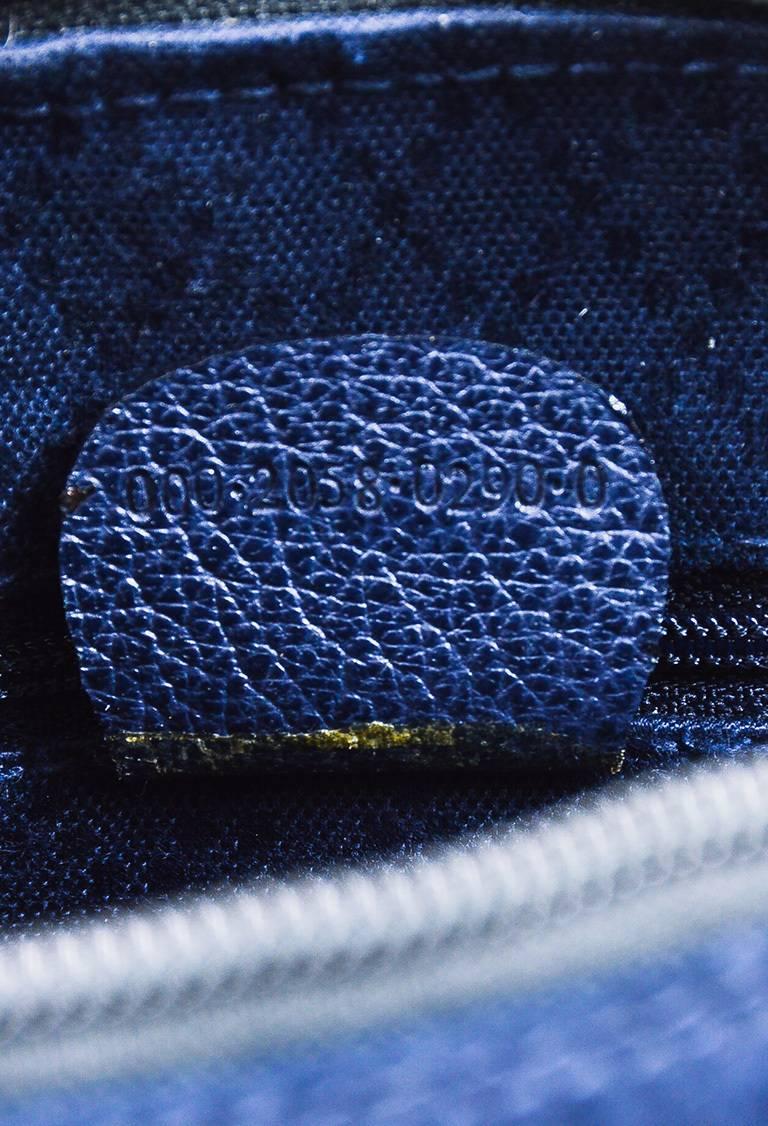 Vintage Gucci Navy Blue Suede Leather Bamboo Handle Handbag For Sale 5