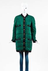 Vintage Chanel Black Green & Gold Tone Satin Trimmed 'CC' Button Coat