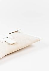 Vintage Hermes Beige & White Canvas Box Calf Leather Trim "Jige" PM Flap Clutch