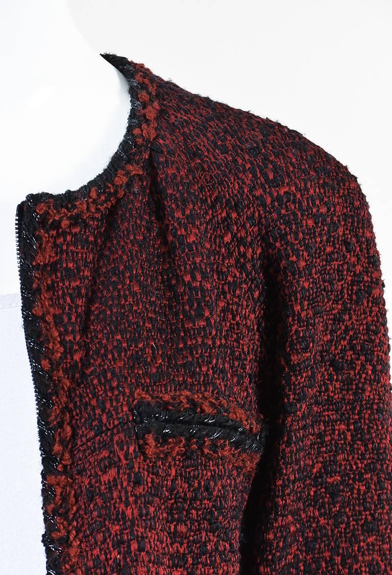 Women's Chanel Red & Black Tweed Zipped Jacket SZ 42 For Sale