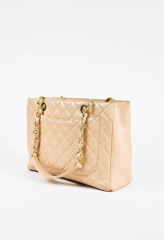 Chanel Beige Caviar Leather Quilted Gold Chain GST Shoulder Tote Bag For  Sale at 1stDibs