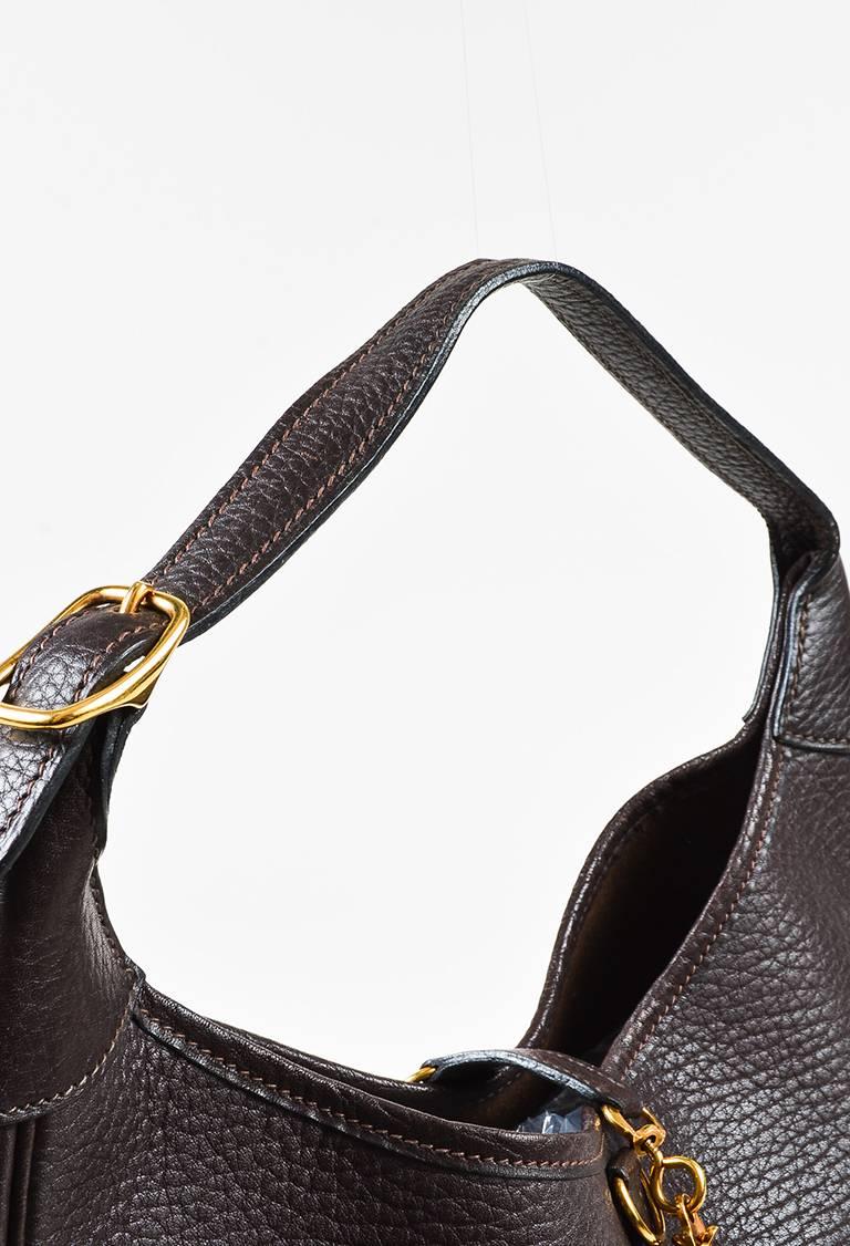 Women's or Men's Vintage Hermes Chocolate Clemence Leather Gold Hardware 