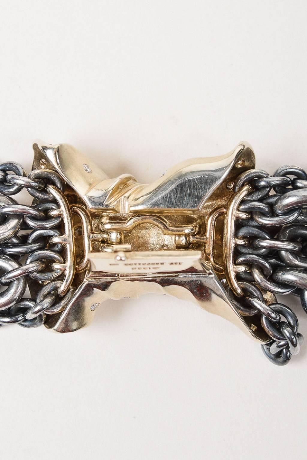 Pedro Boregaard Sterling Silver 18k Gold Diamond Bow Chain Necklace In New Condition For Sale In Chicago, IL