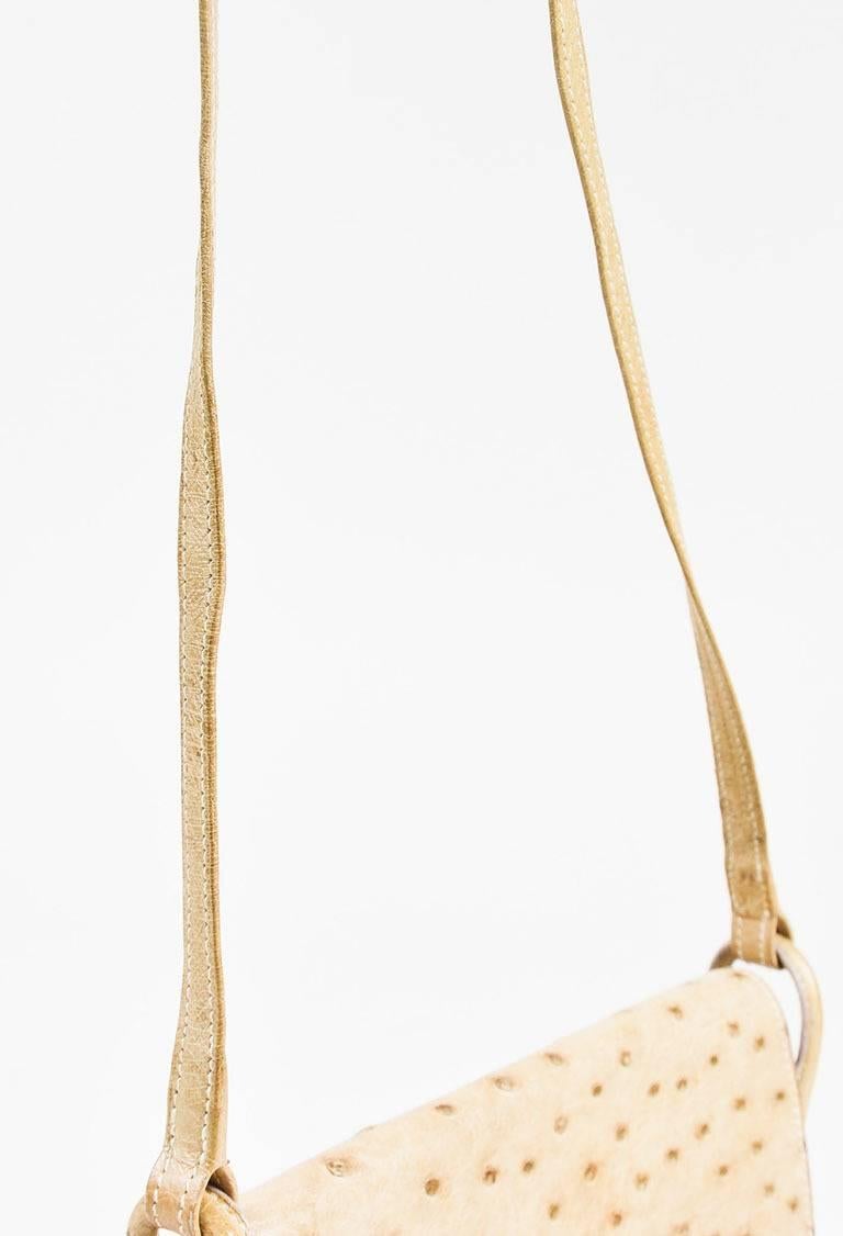 Women's or Men's Vintage Hermes Beige Genuine Ostrich Front Flap Shoulder Bag For Sale