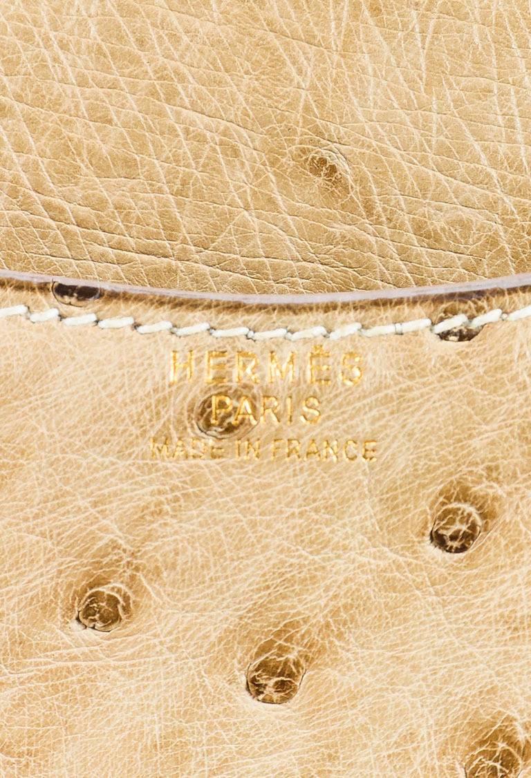 Vintage Hermes Beige Genuine Ostrich Front Flap Shoulder Bag For Sale 2