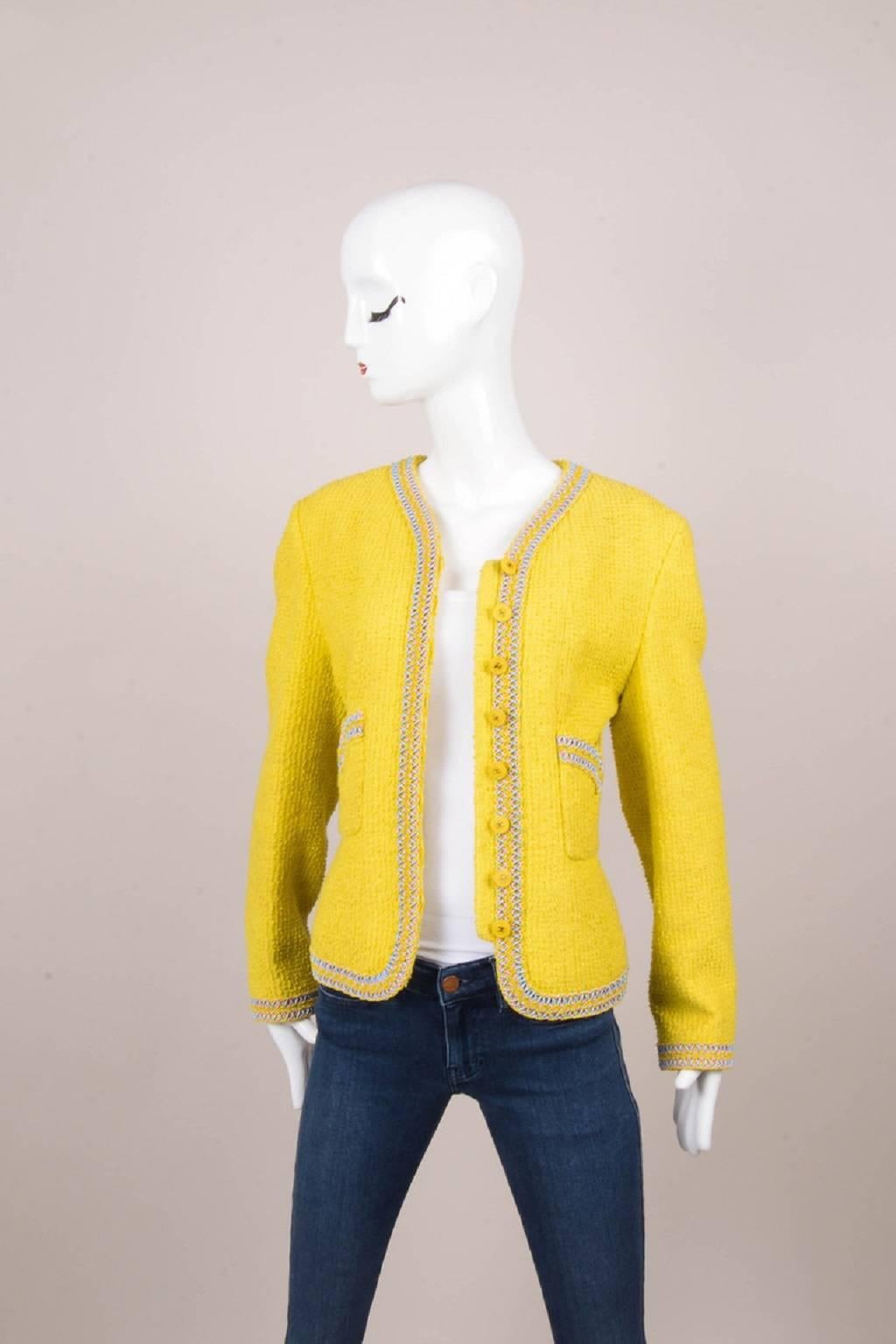 Chanel Yellow Tweed Beaded Embellished Skirt Suit In Fair Condition For Sale In Chicago, IL