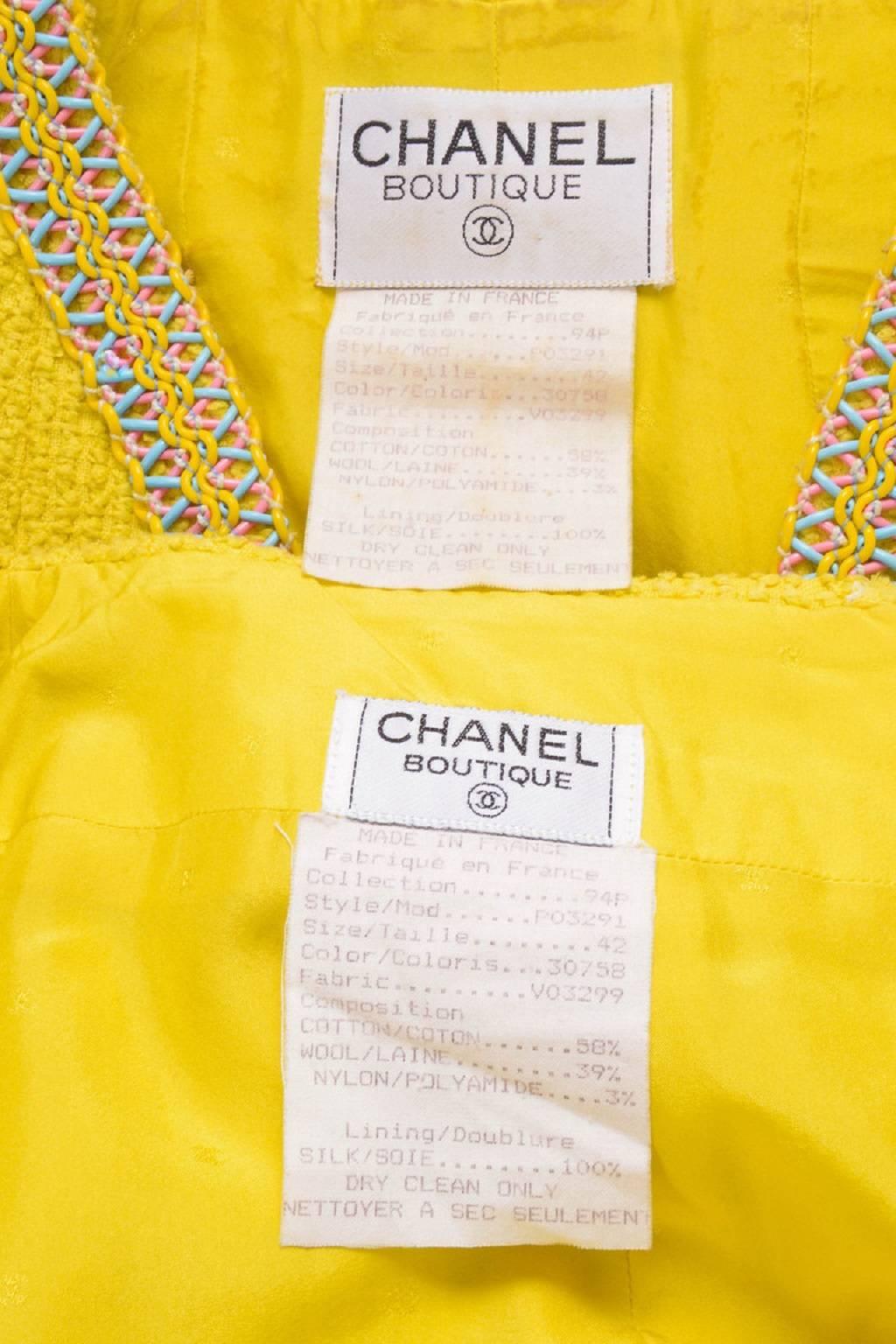 Women's Chanel Yellow Tweed Beaded Embellished Skirt Suit For Sale